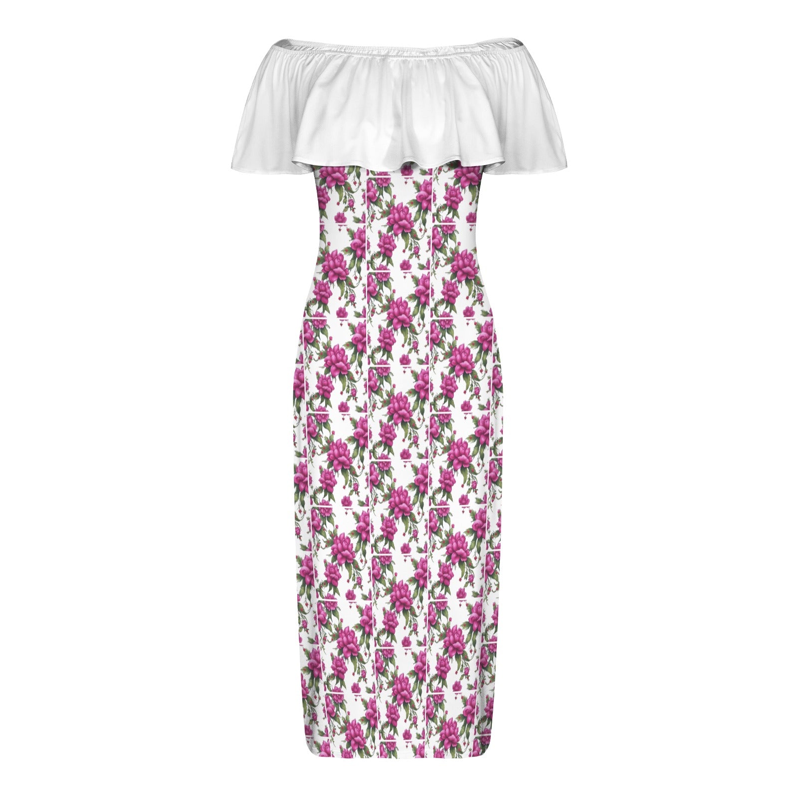 R&RH Women's Fuchsia Off Shoulder Boat Neck Ruffle Dress Model D71