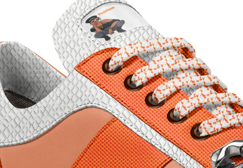 Rich and Rich Women's Orange Fearless Appeal Minimal Metal Low Top Sneakers with chunky chain detail