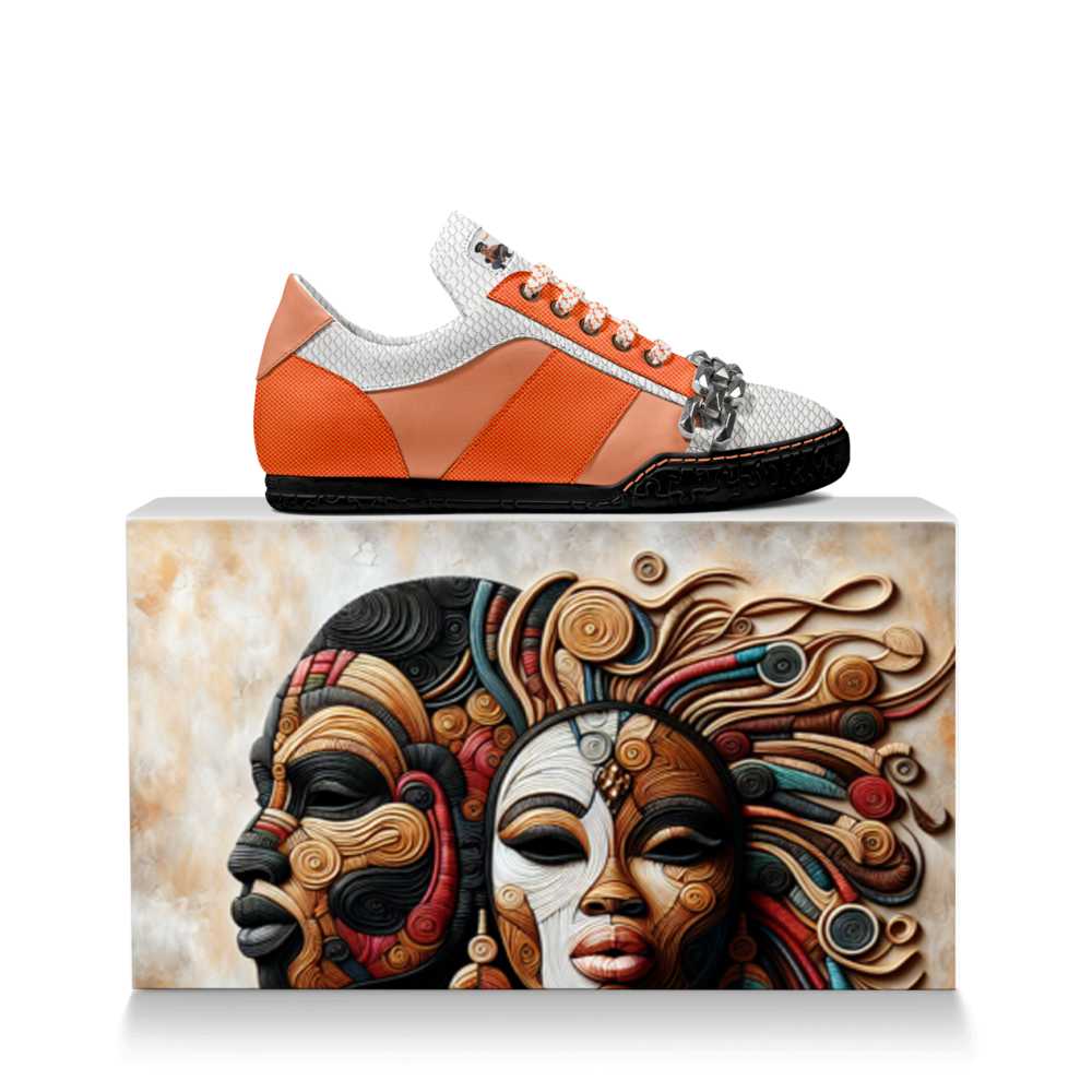 Rich and Rich Women's Orange Fearless Appeal Minimal Metal Low Top Sneakers with chunky chain detail