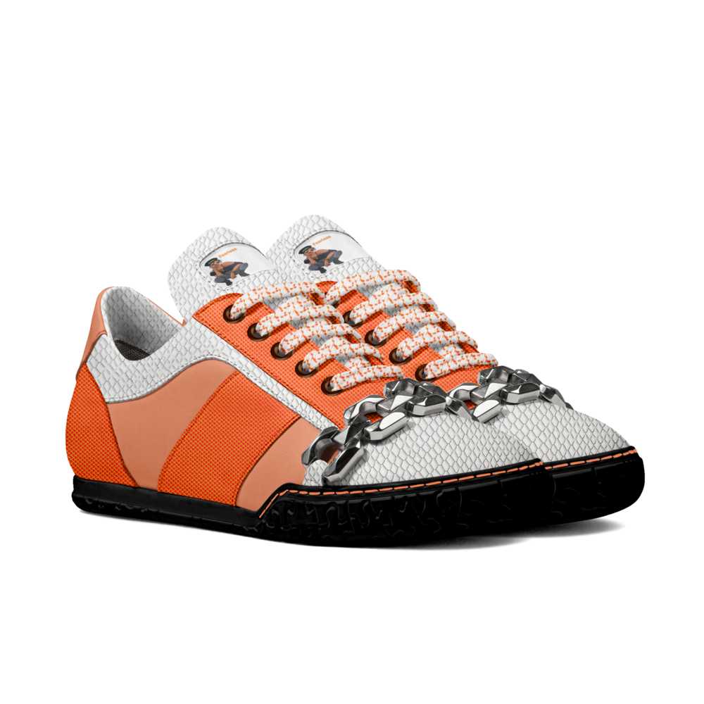 Rich and Rich Women's Orange Fearless Appeal Minimal Metal Low Top Sneakers with chunky chain detail