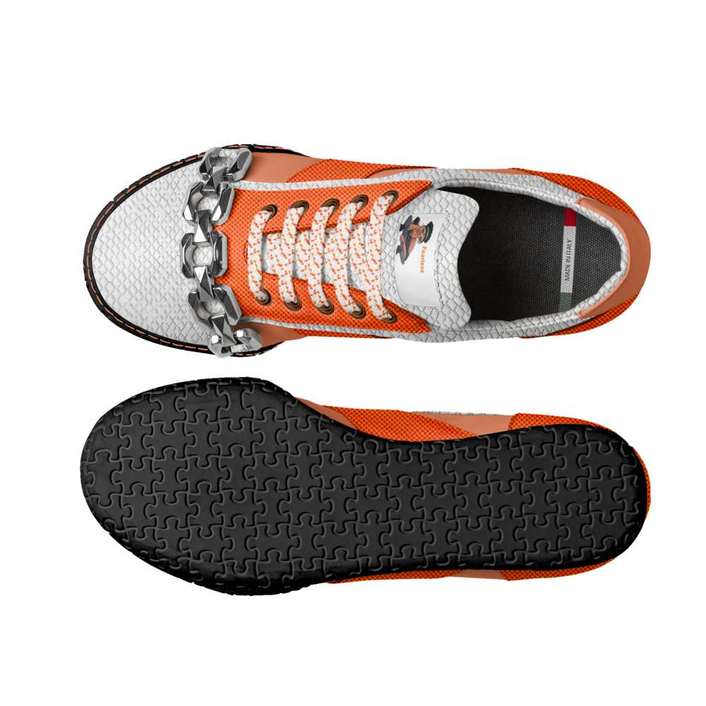 Rich and Rich Women's Orange Fearless Appeal Minimal Metal Low Top Sneakers with chunky chain detail