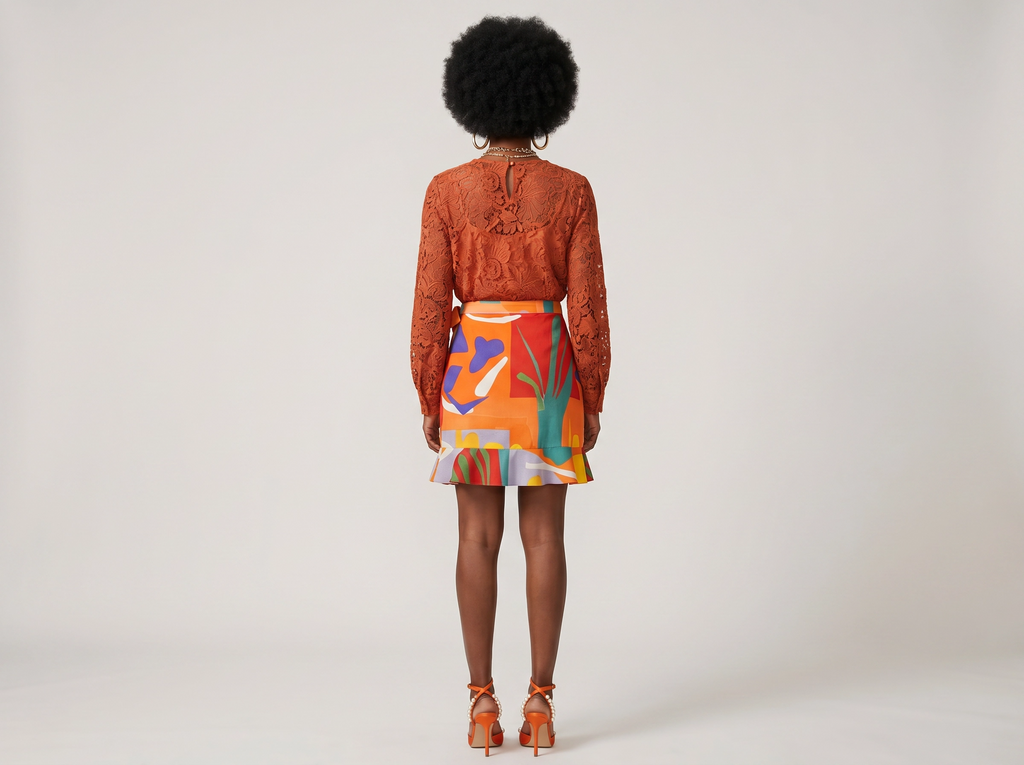 Rich and Rich Orange Abstract Designer Flounce Skirt