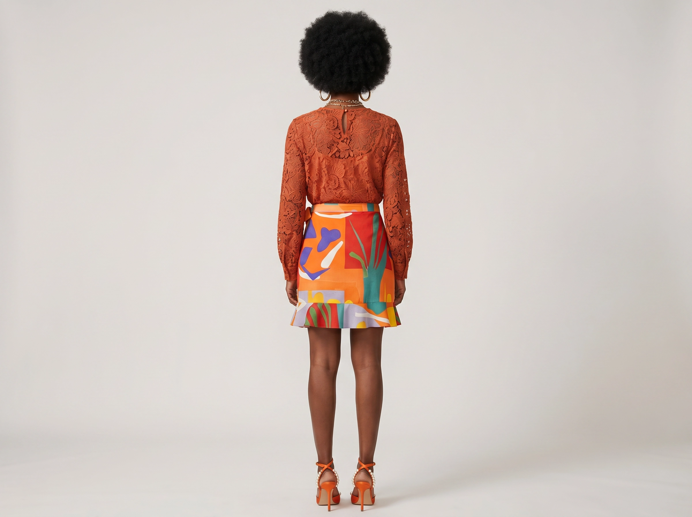 Rich and Rich Orange Abstract Designer Flounce Skirt