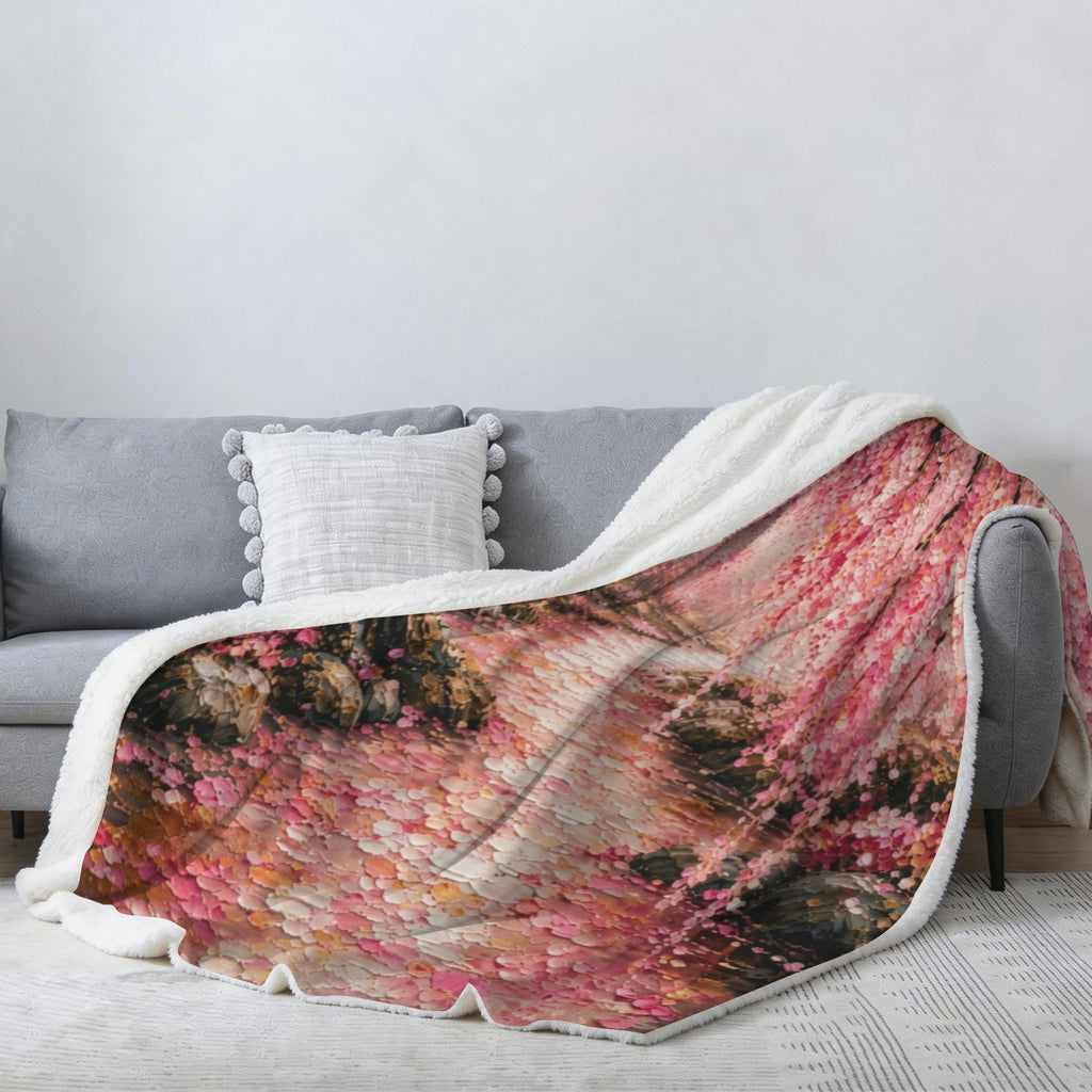 Japanese Cherry Blossom Sherpa Fleece Throw 80 x 90