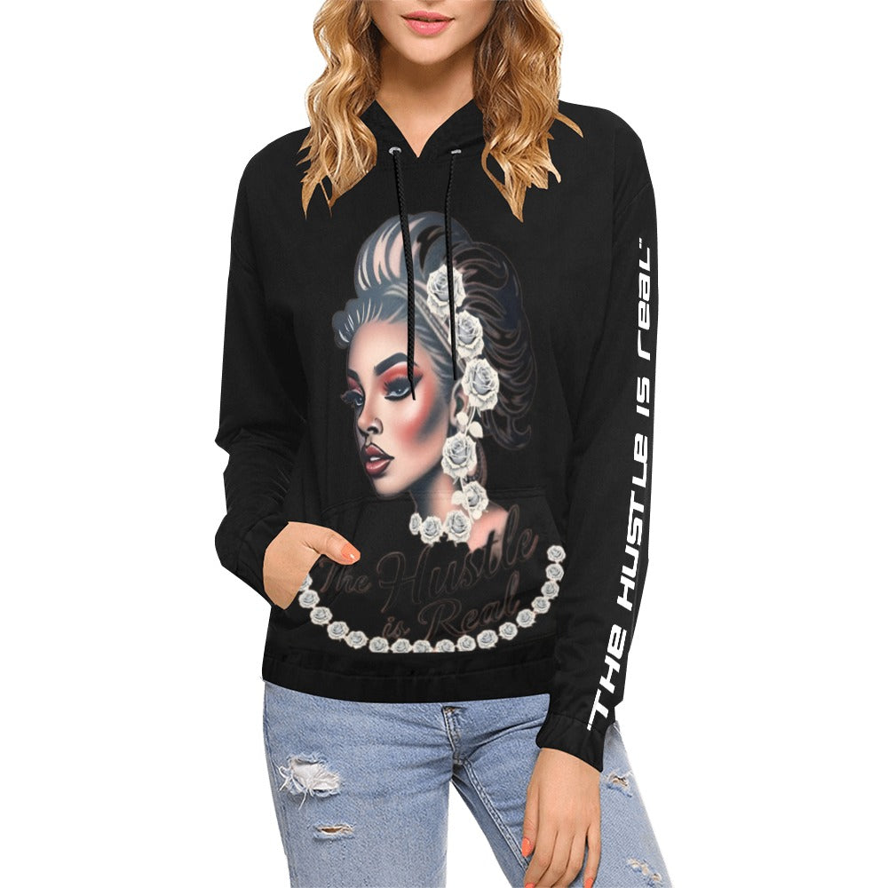 Rich and Rich The Hustle Is Real White Roses Hoodie All Over Print Hoodie for Women (USA Size) (Model H13)