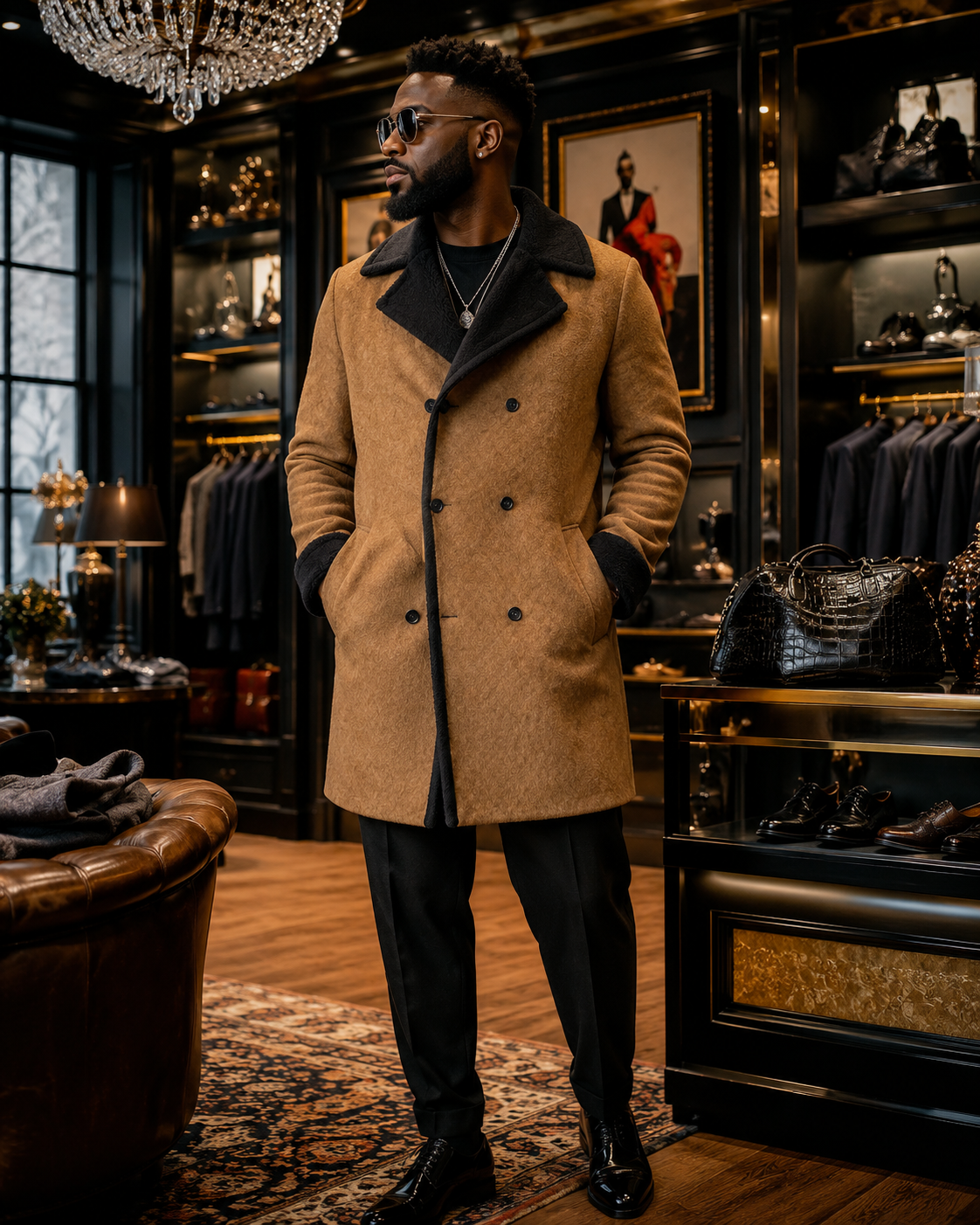 A Rich and Rich Men's Tan Double Breasted Coat