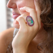 Load image into Gallery viewer, Flamingo Pink Agate Golden Statement Ring
