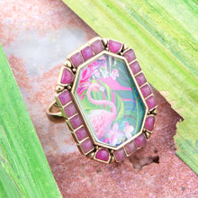 Load image into Gallery viewer, Flamingo Pink Agate Golden Statement Ring
