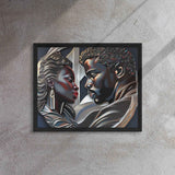 Framed canvas print of a couple in a pine floating frame with attached hanging hardware and corner pads — additional view 6