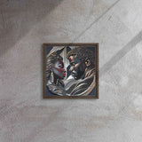 Framed canvas print of a couple in a pine floating frame with attached hanging hardware and corner pads — additional view 8
