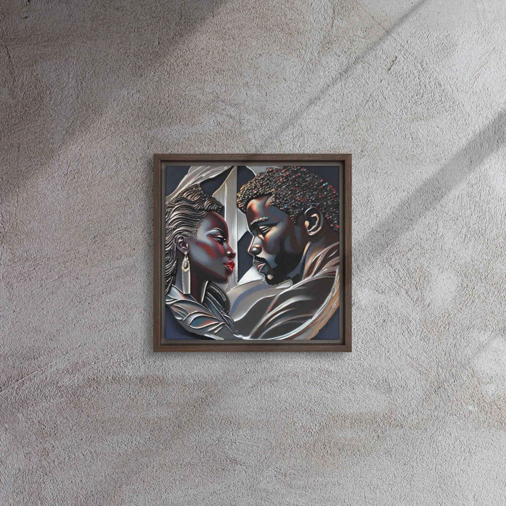 Framed canvas print of a couple in a pine floating frame with attached hanging hardware and corner pads — additional view 8