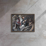 Framed canvas print of a couple in a pine floating frame with attached hanging hardware and corner pads — additional view 9