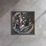 Framed canvas print of a couple in a pine floating frame with attached hanging hardware and corner pads — additional view 10