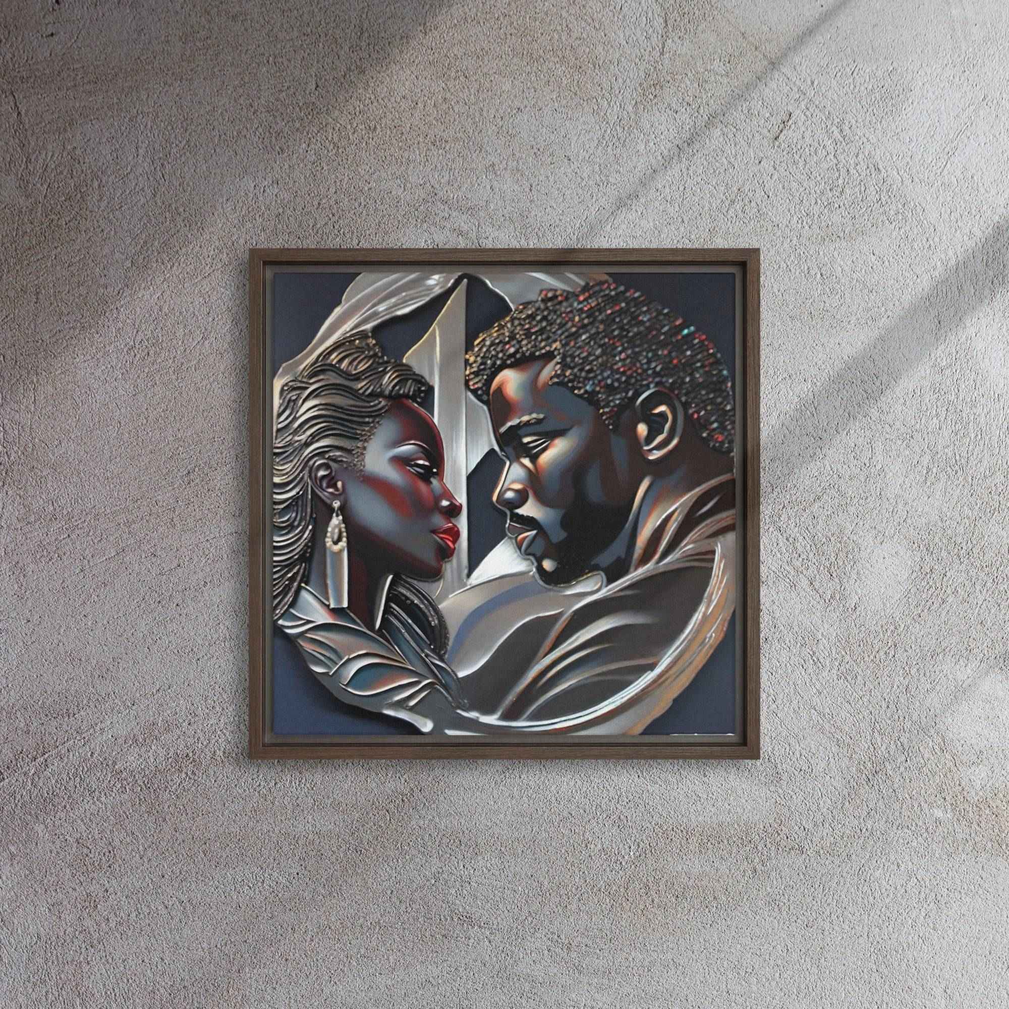 Framed canvas print of a couple in a pine floating frame with attached hanging hardware and corner pads — additional view 10