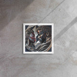 Framed canvas print of a couple in a pine floating frame with attached hanging hardware and corner pads — additional view 14