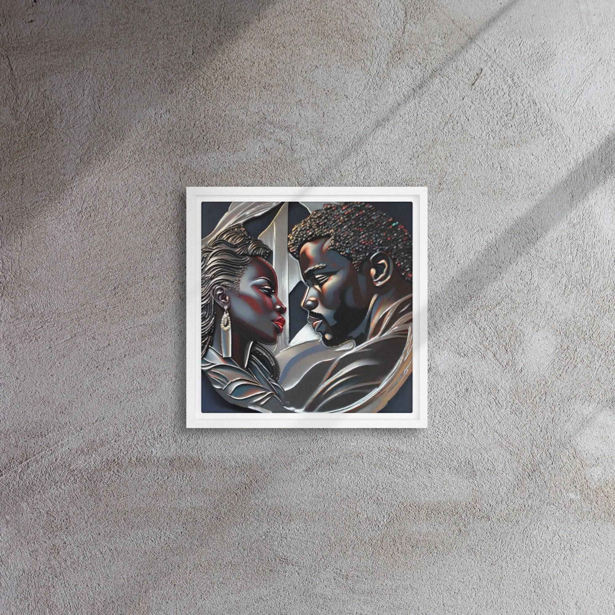 Framed canvas print of a couple in a pine floating frame with attached hanging hardware and corner pads — additional view 14