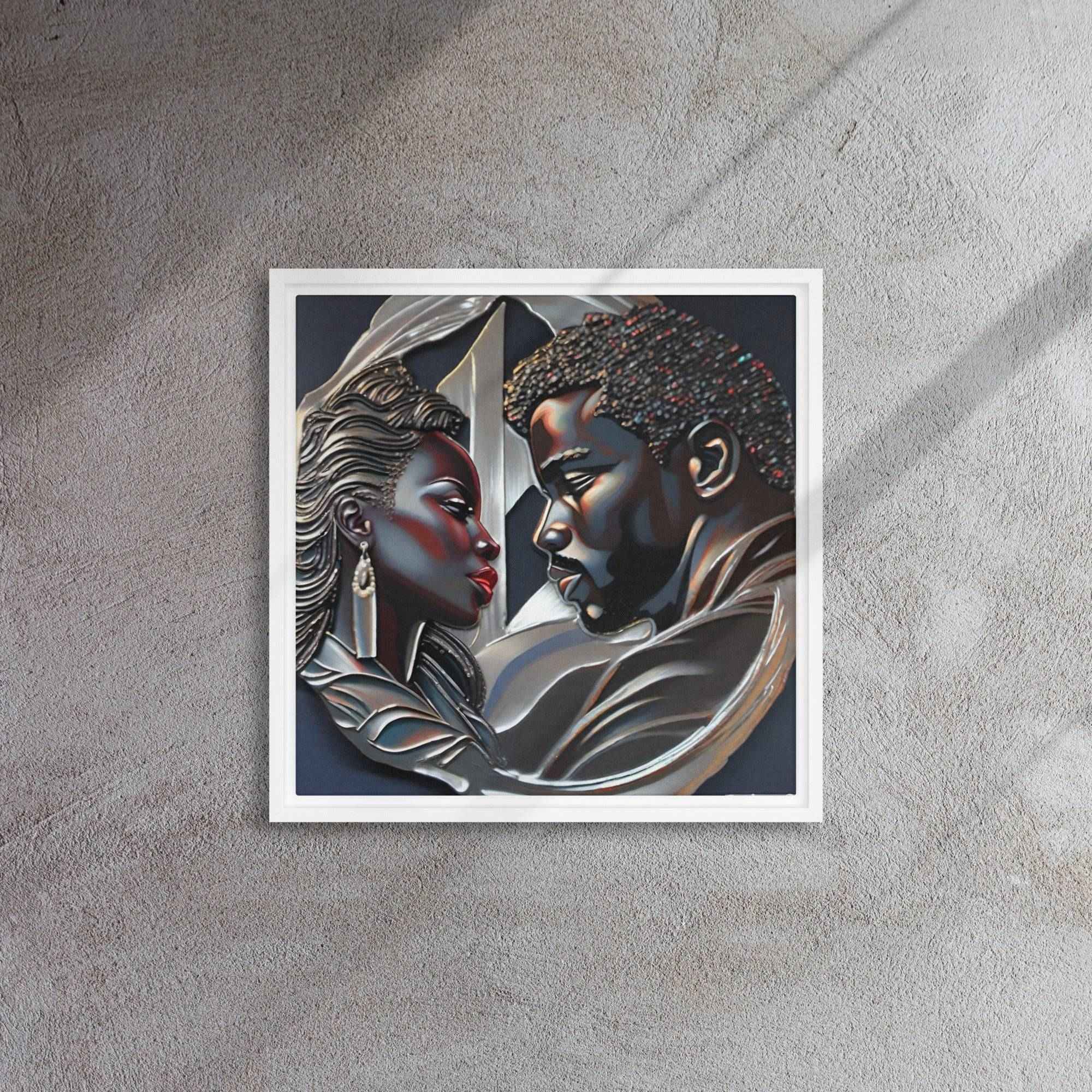 Framed canvas print of a couple in a pine floating frame with attached hanging hardware and corner pads — additional view 16