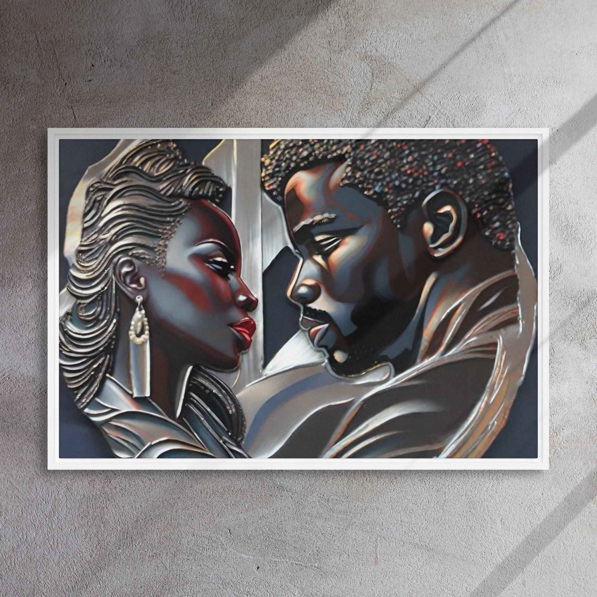 Framed canvas print of a couple in a pine floating frame with attached hanging hardware and corner pads — additional view 19
