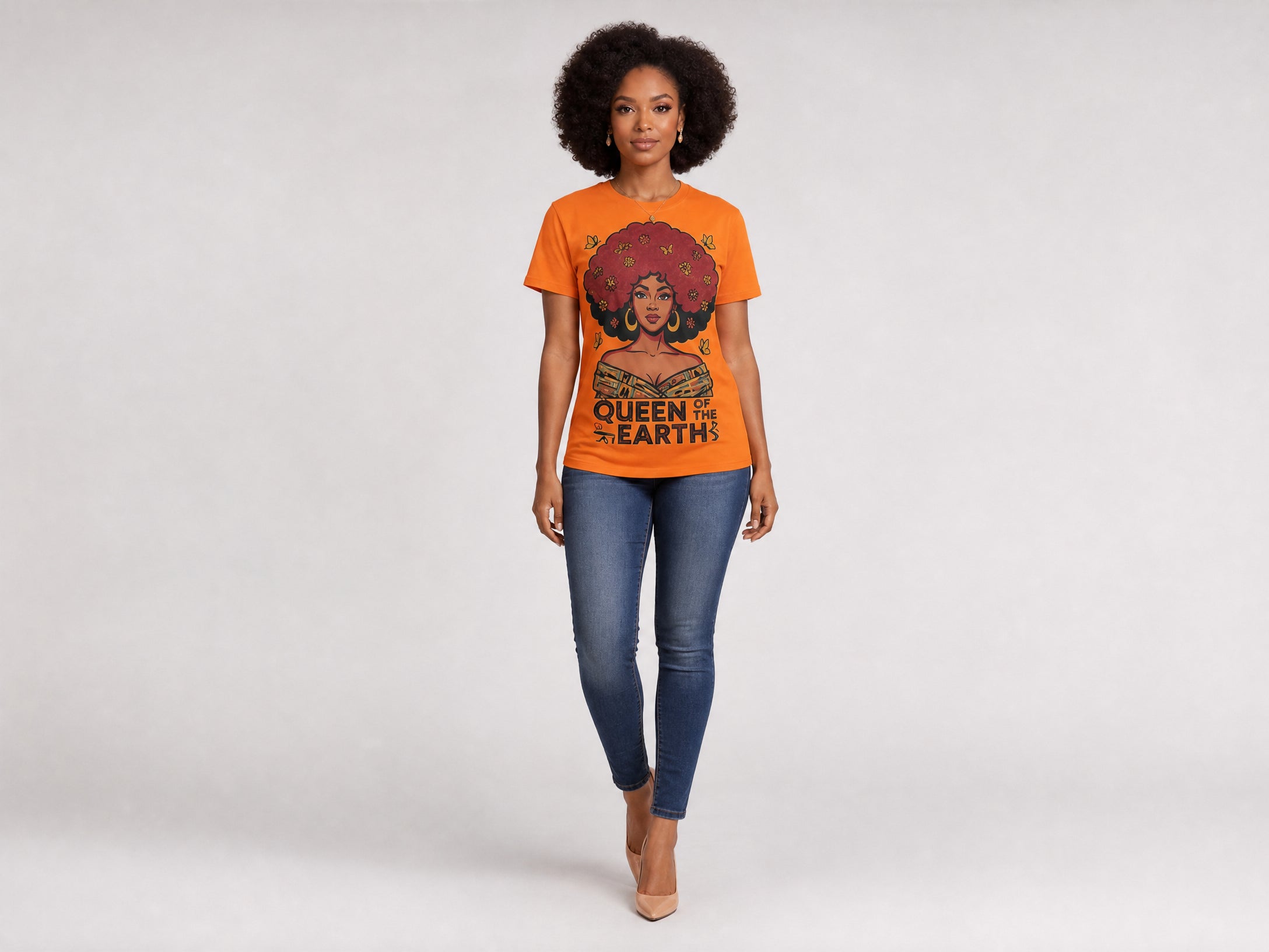 Rich and Rich Queen Of The Earth Women’s Orange Multicolor T-Shirt | Soft Polyester Spandex Graphic Tee