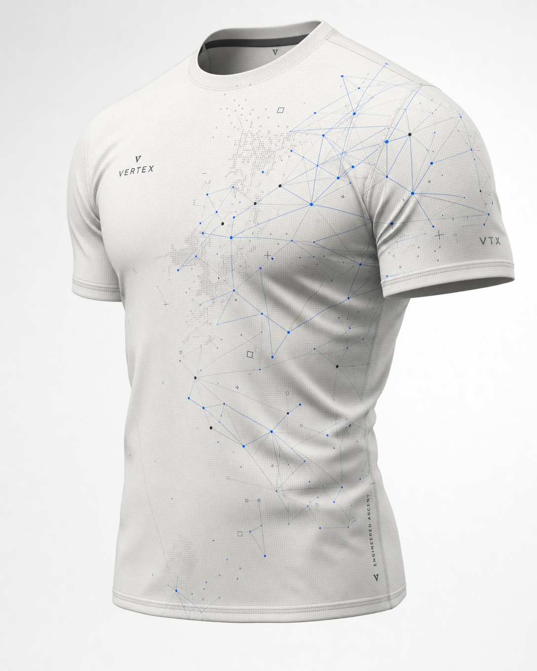 Vertex Quantum Mesh T-Shirt in off-white with graphite geometric Vertex menswear design