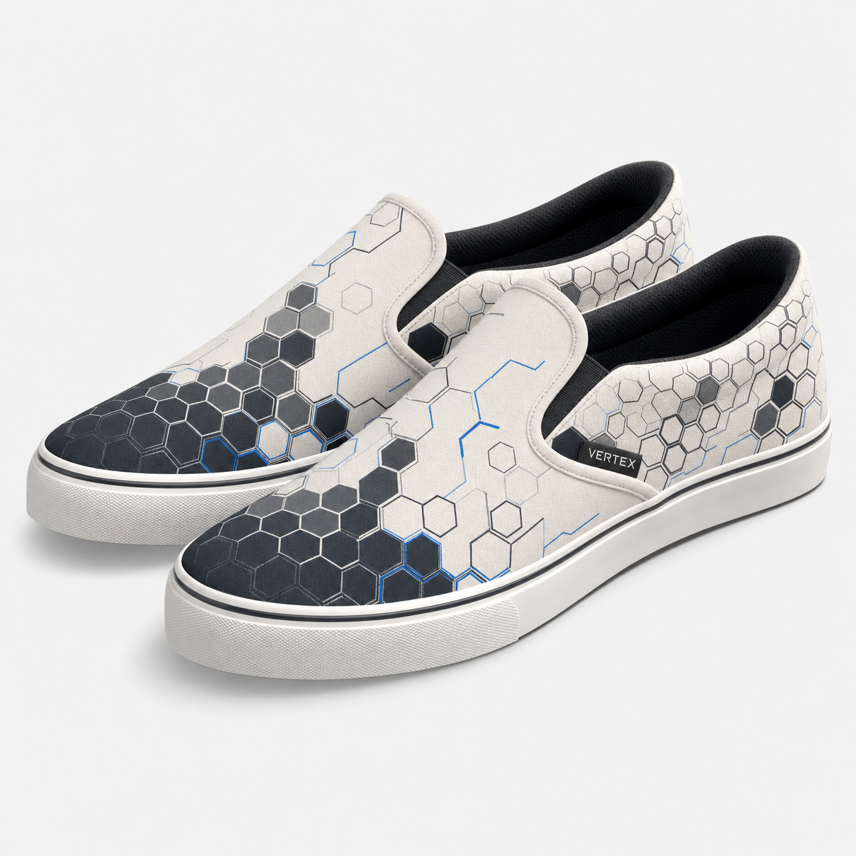 Vertex Hex Core Slip-On Shoe Slip-On Shoe in off-white with charcoal geometric Vertex menswear design