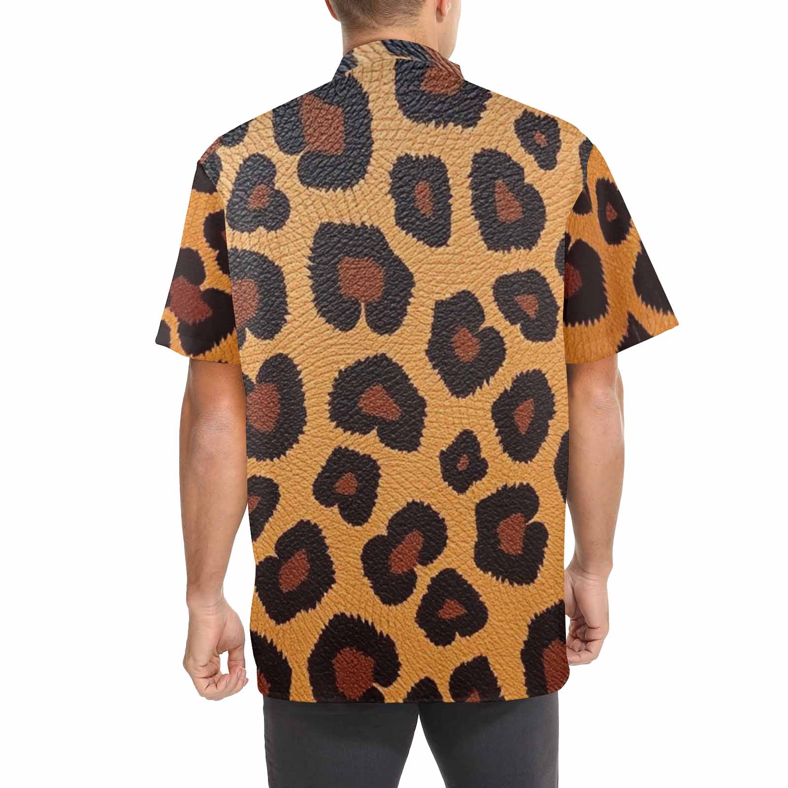 Men's Gold Leopard Stand-Up Collar Short Sleeve Shirt