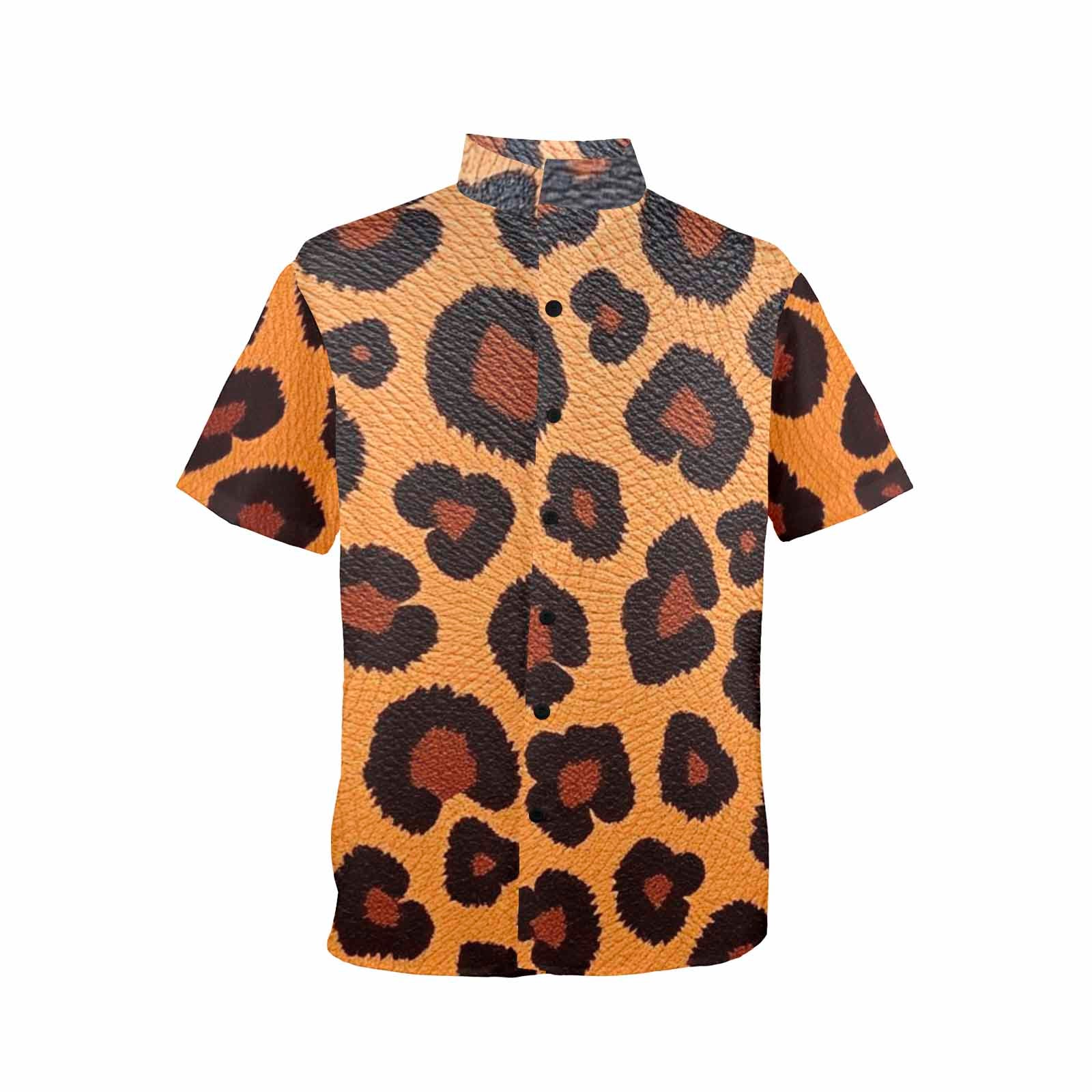 Men's Gold Leopard Stand-Up Collar Short Sleeve Shirt