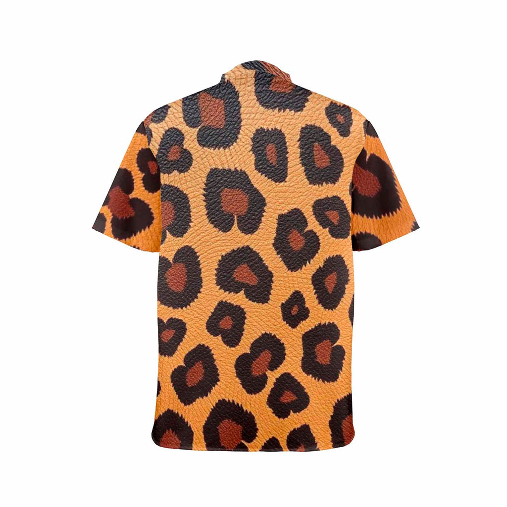 Men's Gold Leopard Stand-Up Collar Short Sleeve Shirt