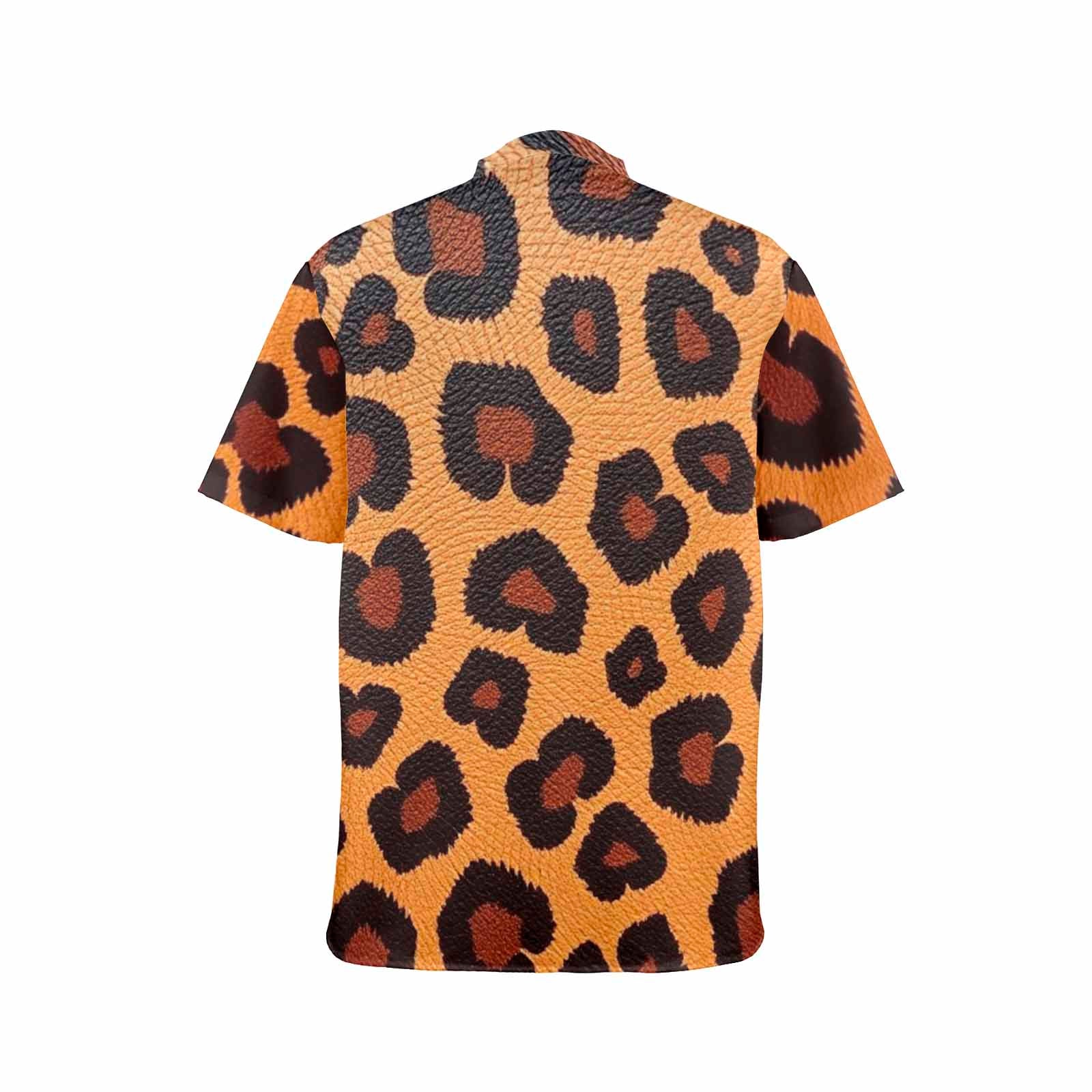 Men's Gold Leopard Stand-Up Collar Short Sleeve Shirt