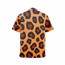 Load image into Gallery viewer, Men&#39;s Gold Leopard Stand-Up Collar Short Sleeve Shirt
