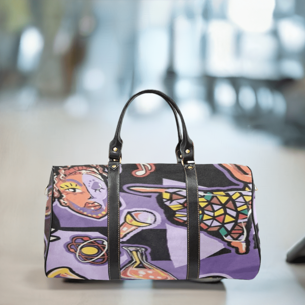 R&RH Purple Abstract Travel Bag made from waterproof fabric with shoulder strap