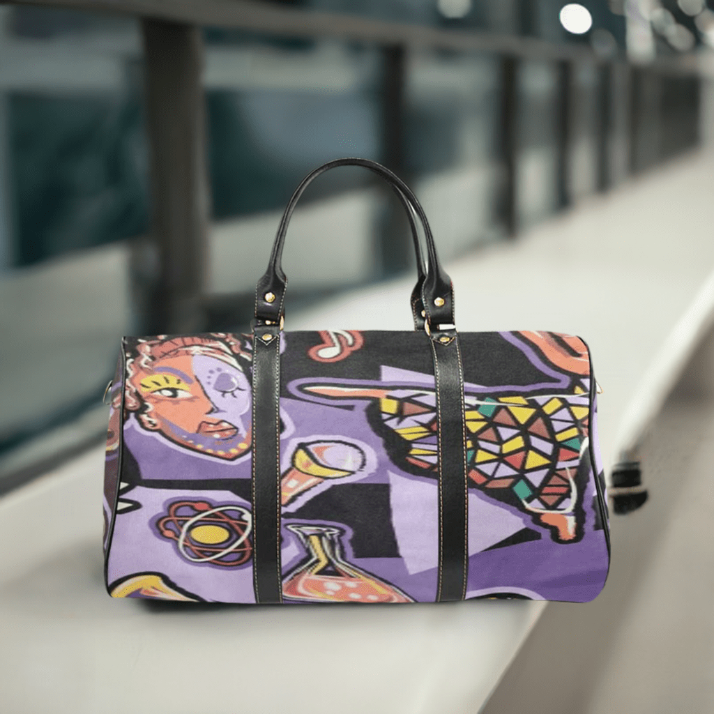R&RH Purple Abstract Travel Bag made from waterproof fabric with shoulder strap