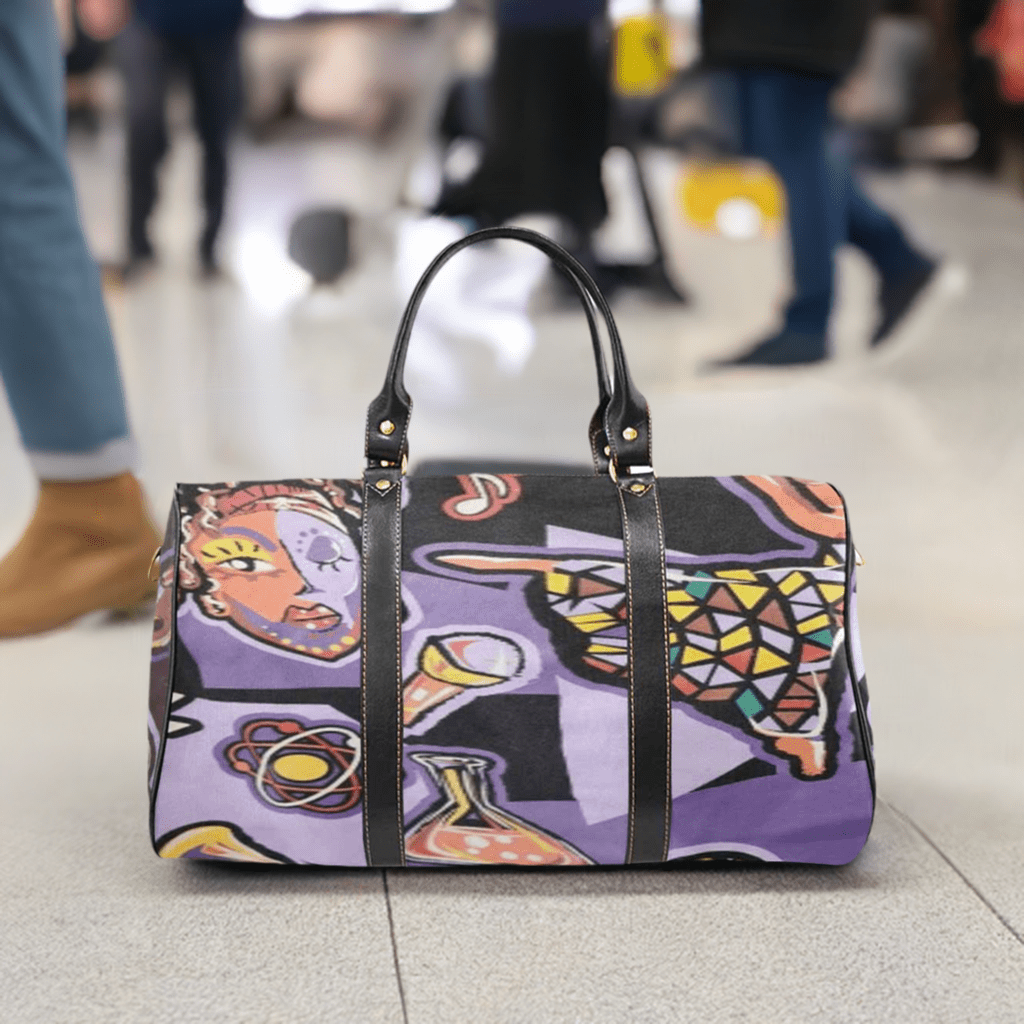 R&RH Purple Abstract Travel Bag made from waterproof fabric with shoulder strap