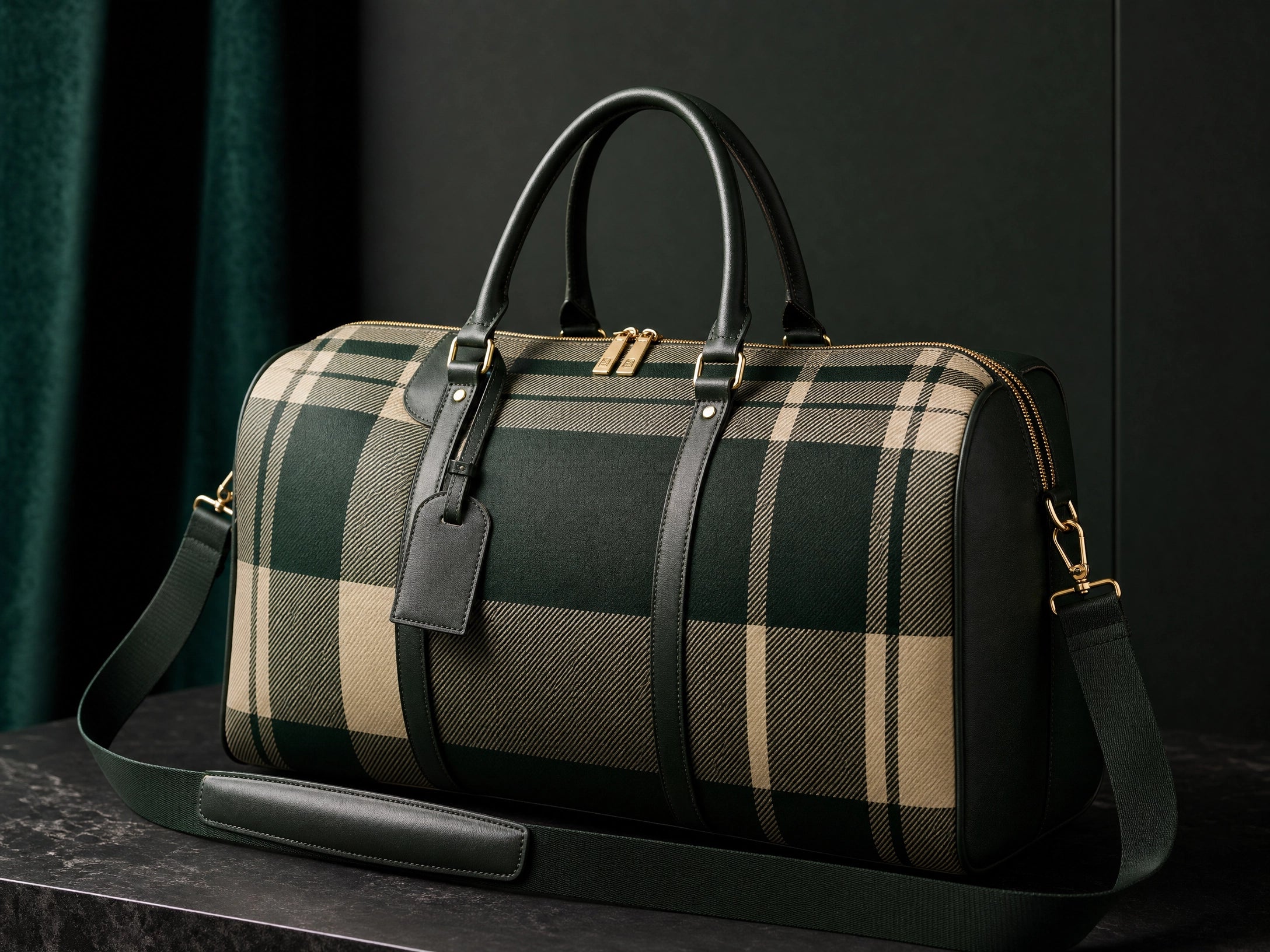 Rich and Rich JetSet Journey Green Checkered Large Capacity Duffle Bag