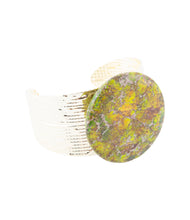 Load image into Gallery viewer, Lime Green Jasper Golden Statement Cuff Bracelet
