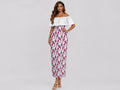 Rich and Rich Women's Off Shoulder Fuchsia Flower Ruffle Boat Neck Dress