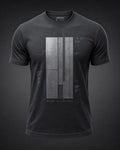 Vertex Monolith Code T-Shirt in charcoal with electric blue geometric Vertex menswear design