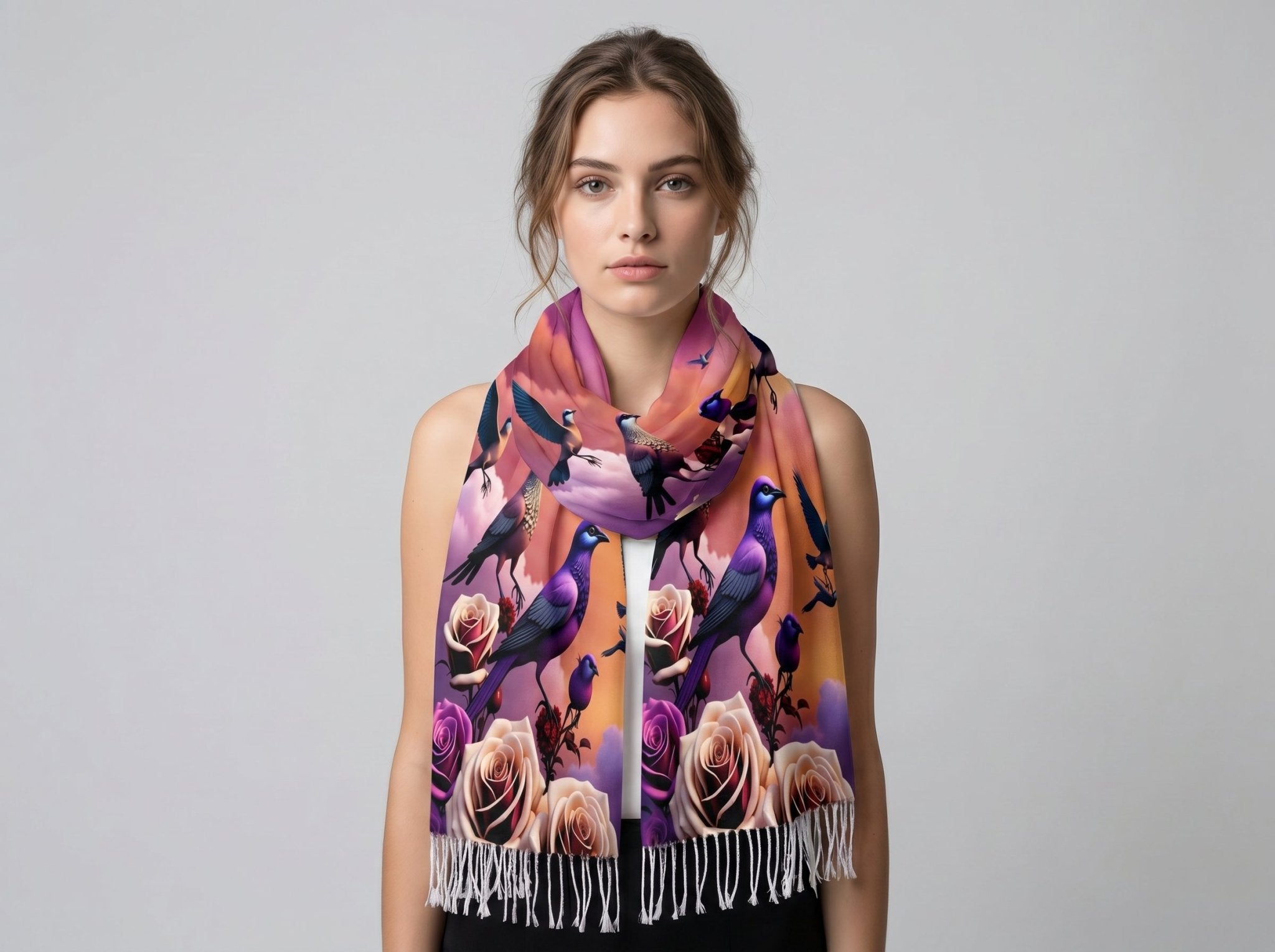 R&RH Birds Tassel Purple Scarf - Rich and Rich Homeopportunities