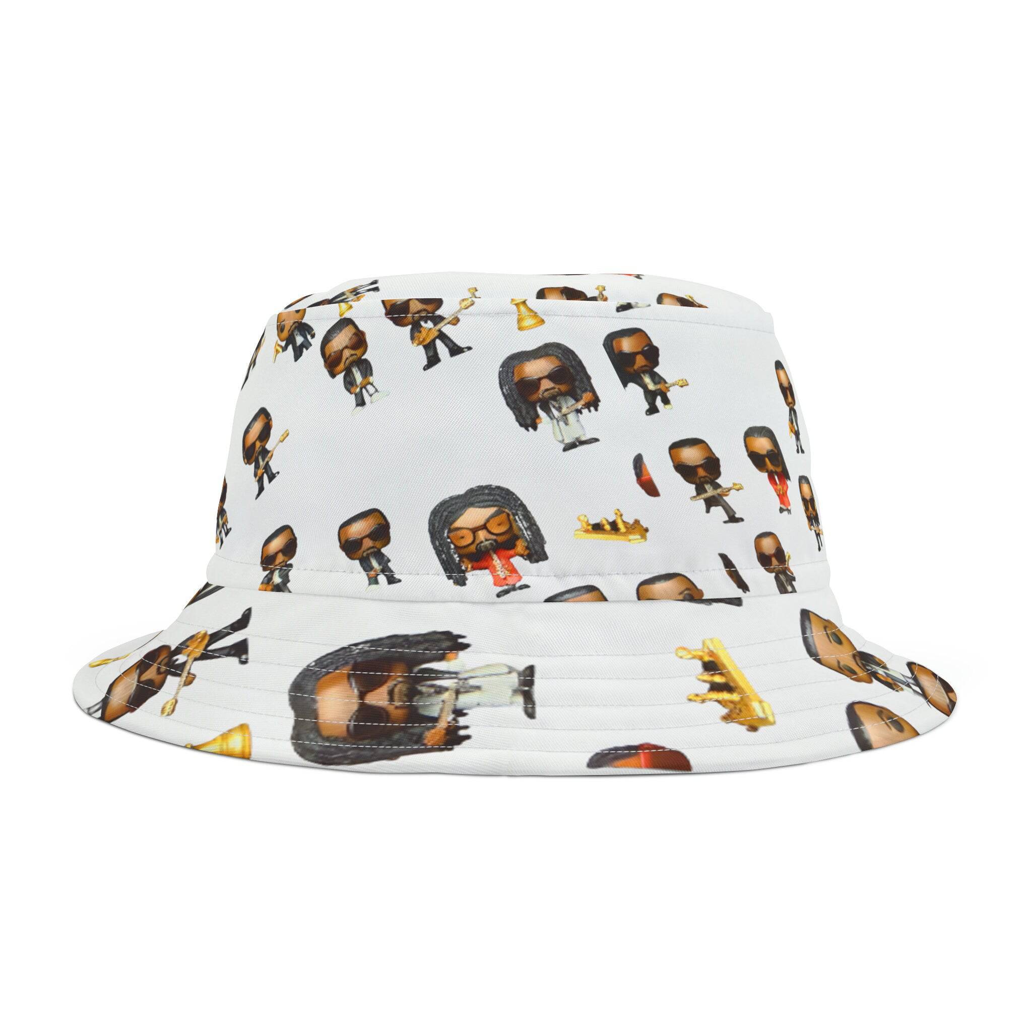 R&RH White Caricature Toons Bucket Hat with unique cartoon design