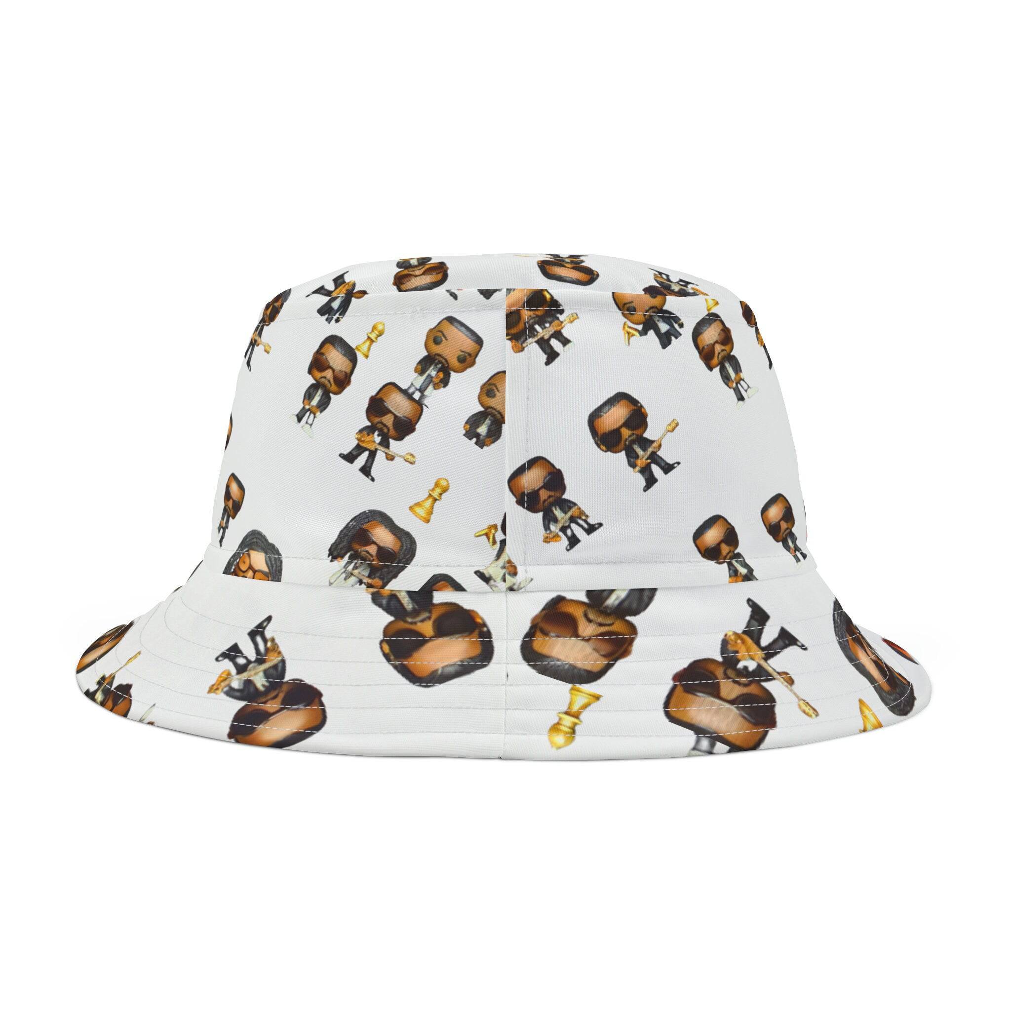 R&RH White Caricature Toons Bucket Hat with unique cartoon design