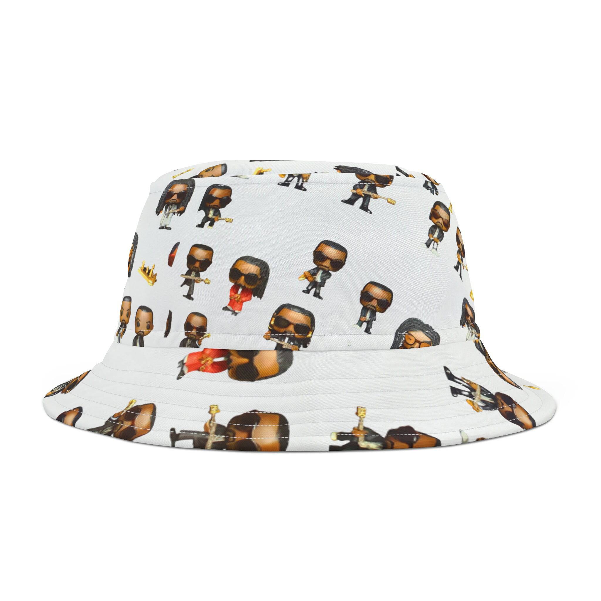 R&RH White Caricature Toons Bucket Hat with unique cartoon design