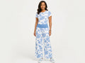 Rich and Rich Blue Pastel Floral Golfing Women’s Pants Set | All-Over Print T-Shirt & Wide Leg Pants Outfit - Rich and Rich Homeopportunities