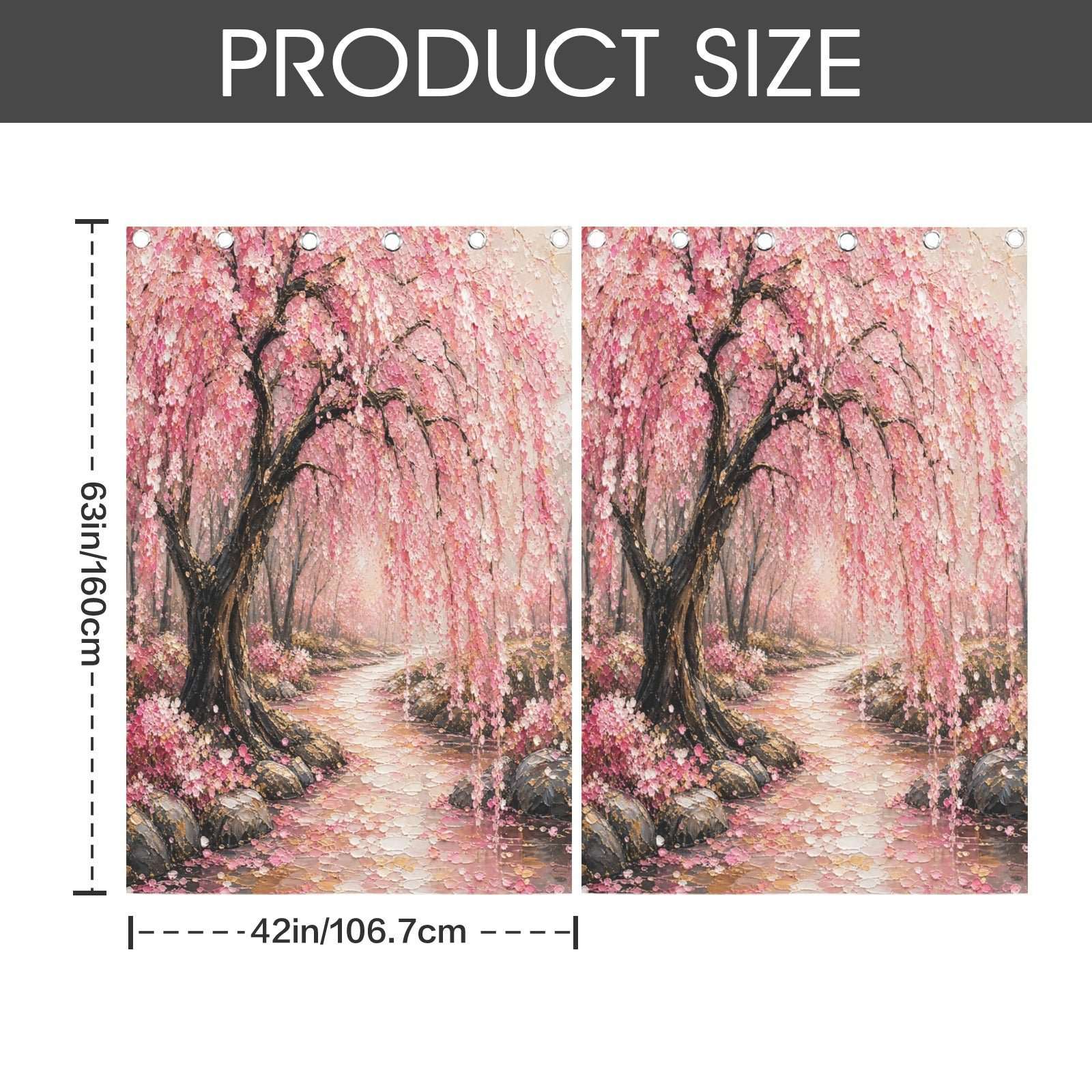 Pair of 43×63 blackout grommet curtains with Japanese cherry blossom print and metal grommets — rear view