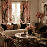 Pair of 43×63 blackout grommet curtains with Japanese cherry blossom print and metal grommets