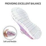 Pink Mary Jane shoe with Japanese cherry blossom print, mesh upper and Velcro strap on a white sole — product detail