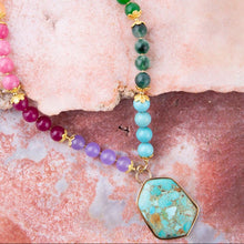 Load image into Gallery viewer, Kaleidoscope Multistone Blue Turquoise Pendant Golden Necklace
