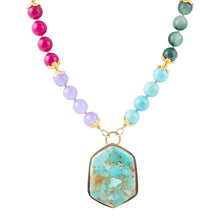 Load image into Gallery viewer, Kaleidoscope Multistone Blue Turquoise Pendant Golden Necklace
