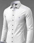 Vertex Apex Grid Button-Up Shirt in white with graphite geometric Vertex menswear design