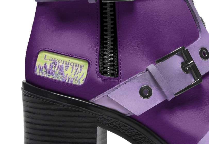 Rich and Rich Lavenique Lavender Purple Women's Chunky Heel Boot with Monk Strap and Triple Straps