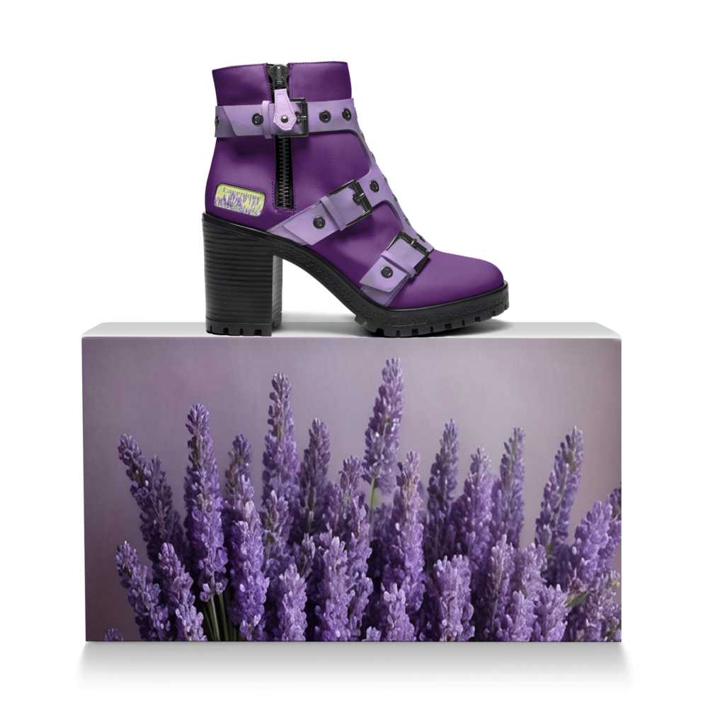 Rich and Rich Lavenique Lavender Purple Women's Chunky Heel Boot with Monk Strap and Triple Straps